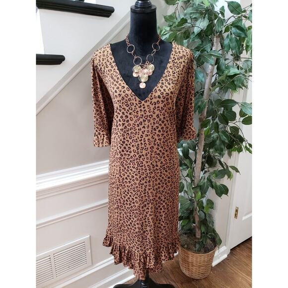 Cece Women's Brown Polyester V-Neck 3/4 Sleeve Casual Knee Length Dress Size 3X - Picture 1 of 13